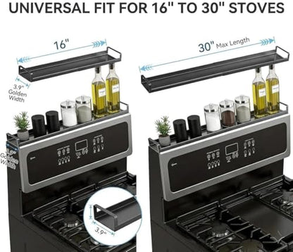 AWOKE Magnetic Over the Stove Shelf, 16" to 30" Extendable Steel Spice Rack for Back of Stove, Above Oven Storage Organizer, Stove Top Shelf for Kitchen Range, Heat Resistant Ledge for Spices & Oils