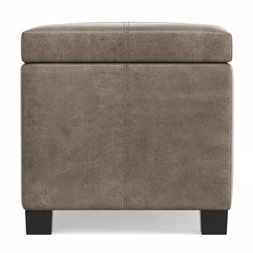 SIMPLIHOME Dover Storage Ottoman Bench - 36 inch Wide Upholstered Vegan Leather Rectangular Lift-Top Ottoman in Distressed Smoky Grey Brown, Contemporary Bench for Living Room with Safety Hinges - color: Distressed Smoky Grey Brown