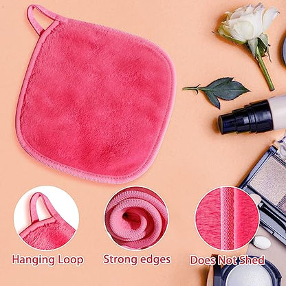 Makeup Remover Cloth, 6" x 6" Make Up Towels Reusable Face Cloth for Washing Face, Makeup Remover Pads Microfiber Face Washcloth with Mesh Bag, Just Water, 12 Pack - color: Green/White/Pink