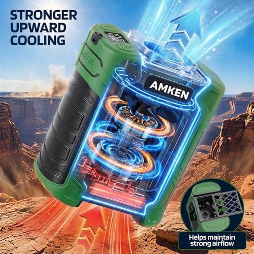 AMKEN Waist Fan, 10000mAh Rechargeable Belt Clip Fan, 59ft/s Airflow, 6-Speed 18500RPM Wearable Cooling with Bottom Air Intake, LED SOS Warning Light, Charge 2 Phones for Jobsite Camping - color: Army Green, size: Light weight