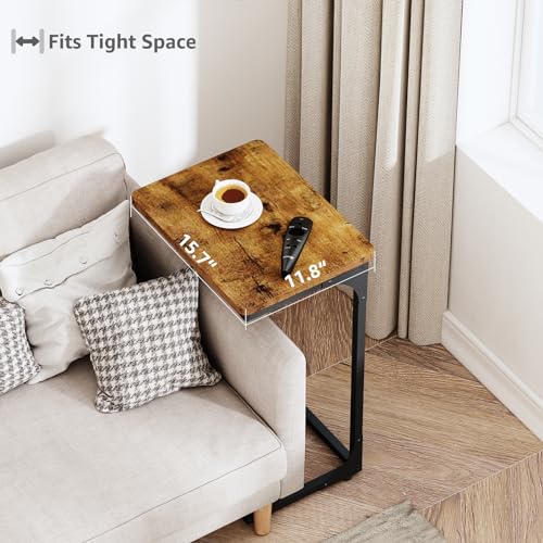 QEEIG C Shaped Side Table Set of 2 Living Room Sets Couch Tray Tables Small Farmhouse 15.7 inch Width, Rustic Brown (017-40BN) - color: A. Brown, size: 15.7" Width
