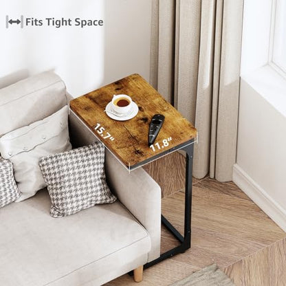 QEEIG C Shaped Side Table Set of 2 Living Room Sets Couch Tray Tables Small Farmhouse 15.7 inch Width, Rustic Brown (017-40BN) - color: A. Brown, size: 15.7" Width