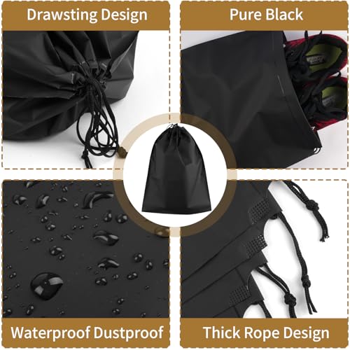 COIDEA 20 Pack Black Shoe Bags for Travel, 15.7" x 11.8", Waterproof Portable Drawstring Travel Shoe Storage Bags - color: Black