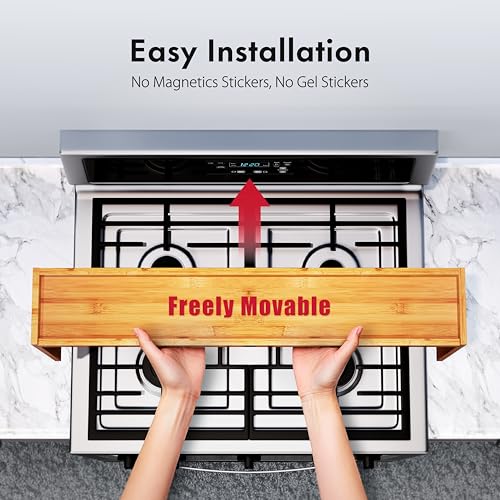 Mount Walker Bamboo Over the Stove Spice Rack, Stove Shelf with 6 Hooks for Back of Stove, 31.5" Kitchen Counter Shelf, Heat-Resistant, Kitchen Countertop Shelf for Spice Organization - color: Bamboo