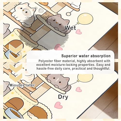 Nuxovilar Pet Food Mat Dog Supplies Whimsical Cat-Themed Polyester (23.62×17.71 inches) Bowl Water Spill Pad Feeding Gear for Home, Pet Tree Area, Feeding Spot - color: Mi07693
