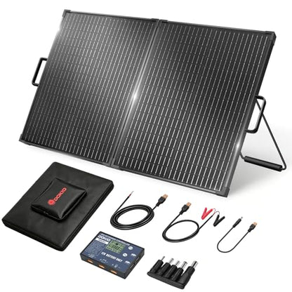 DOKIO Solar Suitcase 100W Portable Foldable Solar Panel 18v Monocrystalline 23.8 * 19.3 * 1.3in with Controller to Charge 12 Volts Batteries (All Lead/Acid Types: Vented AGM Gel) RV Camping Marine