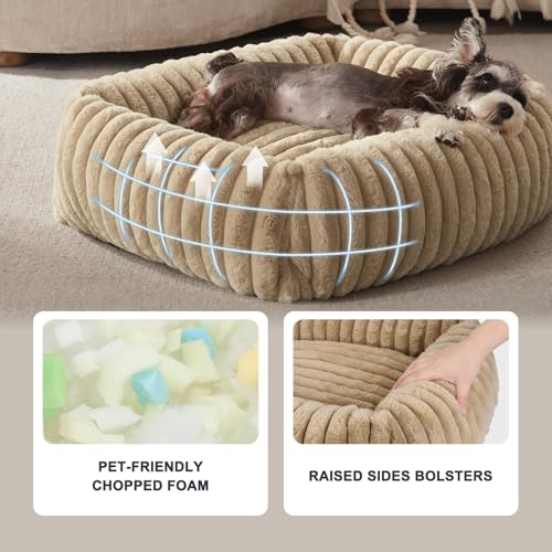 FURTIME Dog Bed Medium Size Dog, Washable Orthopedic Pet Bed with Removable Cover, Rectangle Soft Calming Sleeping Puppy Bed Durable Pet Cuddler with Anti-Slip Bottom, Beige, M Plus (30"x24"x8") - color: Beige, size: M Plus (30"x24"x8")