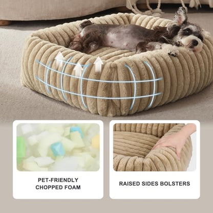 FURTIME Dog Bed Medium Size Dog, Washable Orthopedic Pet Bed with Removable Cover, Rectangle Soft Calming Sleeping Puppy Bed Durable Pet Cuddler with Anti-Slip Bottom, Beige, M Plus (30"x24"x8") - color: Beige, size: M Plus (30"x24"x8")
