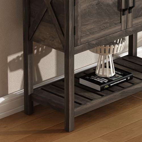 ChooChoo Farmhouse Console Table, Entryway Table with Storage Shelf, Coffee Bar Cabinet, Narrow Buffet Sideboard for Kitchen, Hallway, Living Room, Ash Gray - color: Ash Gray