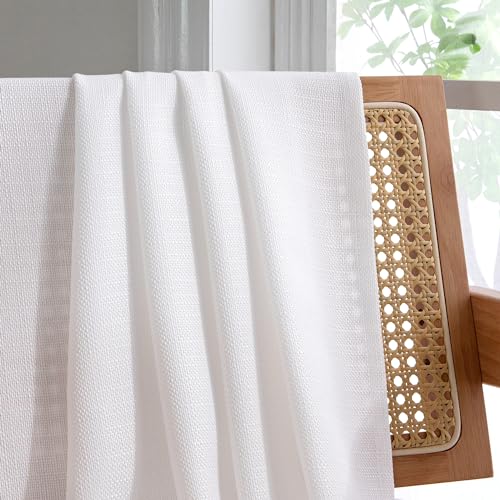 Chyhomenyc White Faux Linen Slub Textured Semi Sheer Small Window Kitchen Valance Curtain, Rod Pocket Cafe Valance for Bathroom Laundry Basement, 30Wx14L inch, 2 Piece - color: White, size: 30"W x 14"L (Pack of 2)