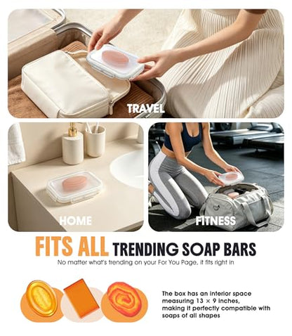 2-Pack Leakproof Travel Soap Case with Lid, Portable Soap Holder, Silicone Soap Container, Compact Soap Box for Bathroom, Shower, Gym, Camping, Hiking, Keeps Bags Dry and Clean (White & Blue) - color: White&blue