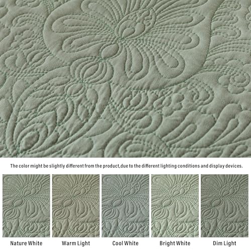 HoneiLife Queen Quilt Bedding Sets - Microfiber Quilt Sets for Queen Bed, 3-Piece Lightweight Bedspreads,Reversible Coverlets Rustic Bedlinen Sets, Embroidered Bedding Sets All Season Quilts - color: Pickle Green, size: Queen/Full-90"x96"