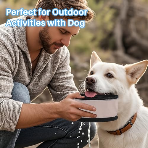 Portable Dog Water Bowl with Clip, Foldable Travel Pet Feeding Dish for Hiking, Camping and Walking, Leak-Proof Sturdy Nylon, Pink
