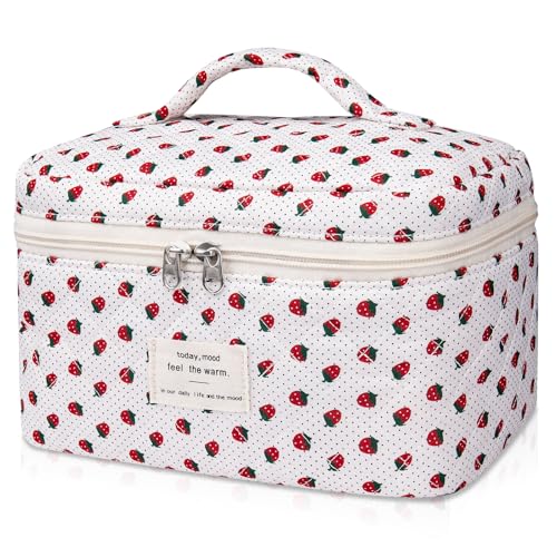 Gosect Large Makeup Bag, Cute Cosmetic Bag for Women Girls, Floral Coquette Aesthetic Toiletry Bag, Travel Make Up Organizer Bag (Strawberry) - color: 038Strawberry