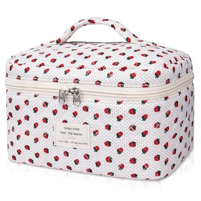 Gosect Large Makeup Bag, Cute Cosmetic Bag for Women Girls, Floral Coquette Aesthetic Toiletry Bag, Travel Make Up Organizer Bag (Strawberry) - color: 038Strawberry