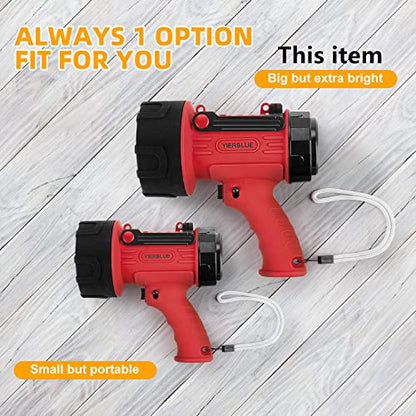 YIERBLUE Rechargeable Spotlight Flashlight with 2000,000 High Lumen LED, IP67 Waterproof Long Running Spot Light searchlight, Impact Resistant Handheld Spotlight with Foldable Stand and Red Lens - color: Red-Pro
