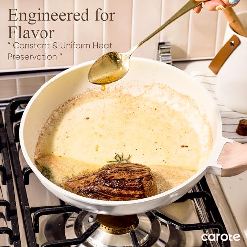 CAROTE 14 Pcs Pots and Pans Set Nonstick,Cookware Set Kitchen Cooking Set with Utensil and Pan Protectors - color: Cream White, size: 14 Piece