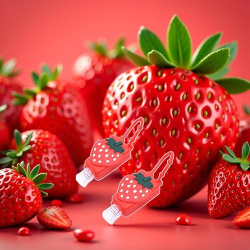 2Pcs Strawberry Empty Travel Hand Sanitizer Bottle, Silicone Sleeve Refillable Empty Squeeze Leakproof Flip Cap Keychain, Hand Soap Holder Cosmetic Containers, Refillable Portable Travel Containers
