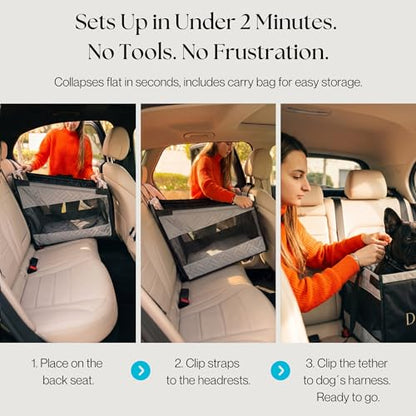 Dog Car Seat Cover with Hard Bottom – Back Seat Extender for Dogs Up to 35 lbs, Waterproof Non-Slip Hammock, Rigid Reinforced Base with Triple Security System, Storage Pockets, fits Cars SUVs Trucks - color: Gray