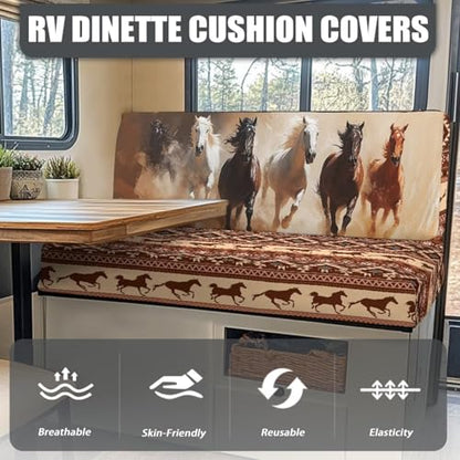 NDISTIN Aztec Horse RV Dinette Cushion Covers 2Pcs Stretchy RV Bench Seat Covers Stretchable RV Bench Seat Covers for Dinette Include 1 Bench Cover & 1 Backrest Cover - color: Aztec Horse