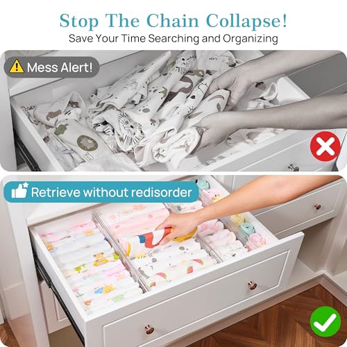 Vtopmart 4 Pack 4" Regular Upgrade Drawer Dividers for Clothes, 12.8"-22.3" Expandable Dresser Drawer Organizer, Clear Plastic Separators for Dresser, Baby Clothing, Underwear, Cosmetic, Toiletries - size: Regular-4" without Inserts