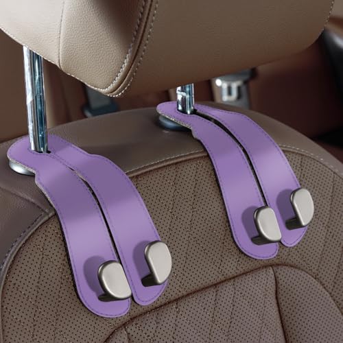 CoBak Purse Hook for Car - Universal Premium Stitched Leather and Aluminum-Magnesium Alloy Double Car Seat Back Storage Hook for Purses, Handbags, Bags (2 Pack),Amethyst Purple - color: Amethyst Purple, size: 2-Hooks
