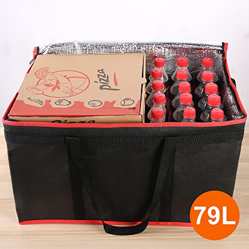 Bodaon Insulated Food Delivery Bag with Removable Hard Bottom, XXX-Large Catering Supplies Bags for Pizza Delivery Drivers, Cooler Bag, Hot Food Warmer Container, Insulated Grocery Bags (2-Pack) - color: Black + Black-Red, size: XXX-Large (With Hard Botto