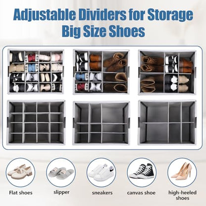 HOUSE AGAIN Shoe Organizer for Closet, Foldable Shoe Storage Organizer Box with Wheels and Adjustable Dividers, Sturdy Metal Frame Fits up to 16 Pairs, Large Shoes Storage with Clear Cover - size: 1 Pack