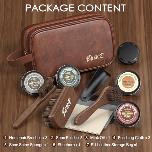 Shoe Shine Kit For Men & Women, 13Pcs Leather Shoe Polish Kit Christmas Gifts with Shoe Polish, Mink Oil, Horsehair Brush for Leather Boot Shoe Care Kit Mens Dad Birthday Gifts Ideas