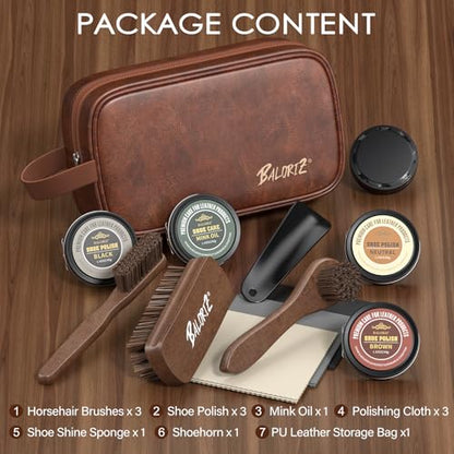 Shoe Shine Kit For Men & Women, 13Pcs Leather Shoe Polish Kit Christmas Gifts with Shoe Polish, Mink Oil, Horsehair Brush for Leather Boot Shoe Care Kit Mens Dad Birthday Gifts Ideas