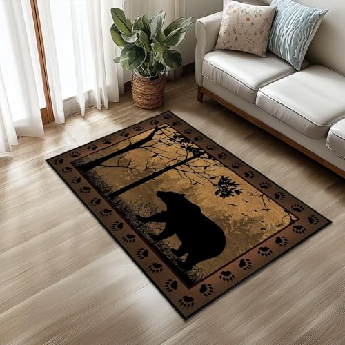 Brown Washable Entry Rug 2x3 Kitchen Rugs for Entryway Bathroom Ulta-Thin Non-Slip Low Pile Indoor Entrance Door Mat,Bear Country Cabin Wildlife Throw Rug Rustic Small Accent Area Rugs for Front Door - color: Brown, size: 2'x3'