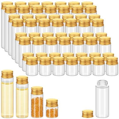 Didaey 100 Pcs Small Clear Vials Spice Mini Jars with Lids Mini Glass Bottles with Screw Aluminum Metal Caps Tiny Jars Sample Containers for Powder Cream Cosmetic Jewelry Wedding (4 Size,Gold Caps) - color: Gold Caps, size: 4 ml
