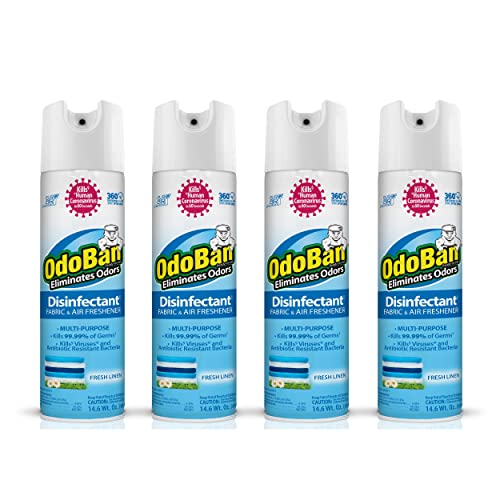 OdoBan Ready-to-Use 360-Degree Continuous Spray Disinfectant and Harsh Aroma Eliminator, Fabric and Air Freshener, 4 Pack, 14.6 Ounces Each, Fresh Linen Scent - size: 14.6 Fl Oz (Pack of 4)