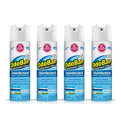 OdoBan Ready-to-Use 360-Degree Continuous Spray Disinfectant and Harsh Aroma Eliminator, Fabric and Air Freshener, 4 Pack, 14.6 Ounces Each, Fresh Linen Scent - size: 14.6 Fl Oz (Pack of 4)
