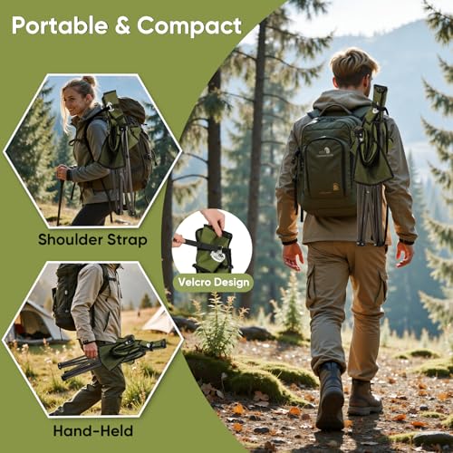 Northroad 2 Pack Tripod Camping Chairs, Portable 3 Legged Folding Tripod Stool Seat with Backrest, Small Compact Lightweight Tripod Chair for Adults Fishing Hunting - color: Green
