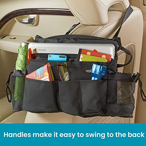 High Road SwingAway Car Front Seat Organizer with 6 Storage Pockets and 2 Bottle or Cup Holders - color: Black