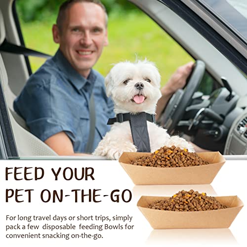 50 Pcs Disposable Pet Bowls Dog Feeding Bowls, 16 oz Cat Puppy Paper Serving Food Tray, Dry and Wet Food Water Dishes, Small Dog Dishes for Travel Picnic Camping Feeding Station