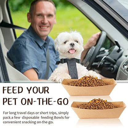 50 Pcs Disposable Pet Bowls Dog Feeding Bowls, 16 oz Cat Puppy Paper Serving Food Tray, Dry and Wet Food Water Dishes, Small Dog Dishes for Travel Picnic Camping Feeding Station