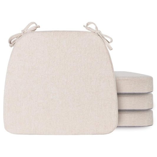 Chair Cushions Set of 4, D-Shaped Seat Cushion for Chair, Non Slip Chair Pads with Ties, 17" x 16" x 2", 40D Foam, Removable Washable Cover, Seat Cushions for Kitchen Chairs, Beige - color: Beige, size: 4 Pack