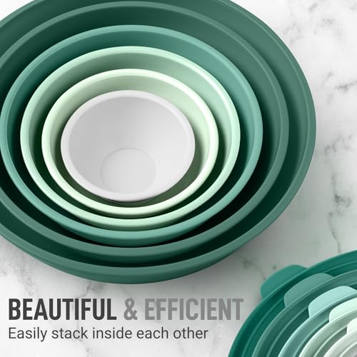 Zulay Kitchen 12 Piece Plastic Mixing Bowls with Lids Set - Colorful Mixing Bowl Set for Kitchen - Nesting Bowls with Lids Set - Microwave and Freezer Safe (Turquoise Ombre) - color: Turquoise