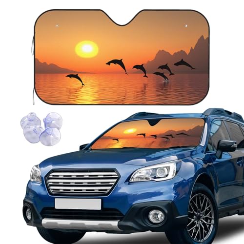 Dolphins in the Sea at Sunset Windshield Sun Shade Car Front Window Shades for Car Accessories Sun Heat UV Rays Visor for Universal Cars SUV Truck 51 x 27.5 Inch - color: Dolphins