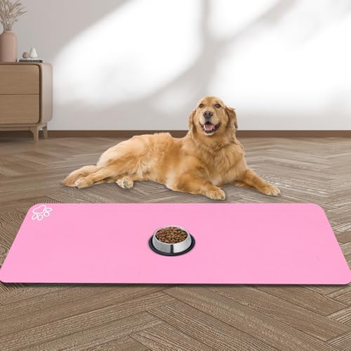 Large Pet Feeding Mat, Absorbent Quick Dry Dog Mat for Food and Water Bowl, Non Skid Cat Bowl Mat, No Stains for Pet Water Dispenser Pet Supplies for Messy Drinkers - color: deep pink, size: 15.7" x 39.3"