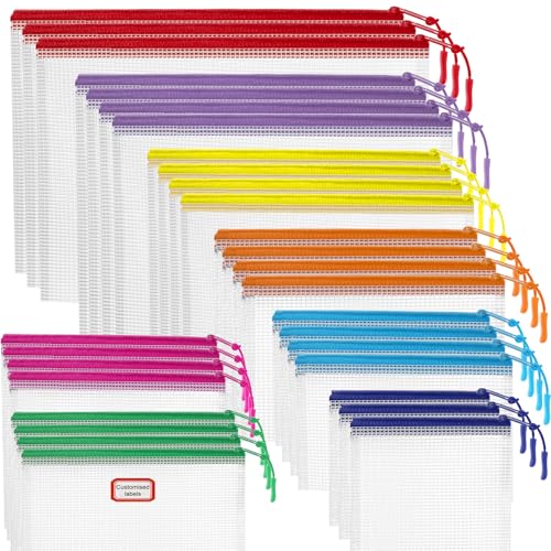 YOPCDJ 30pcs Mesh Zipper Pouch for Organization, Waterproof Zipper Pouches Colored PVC Travel Zipper Bags Clear Multipurpose Document Bags Suitable for Travel, School, Board Game and Office Supplies - size: Assorted, style: 30