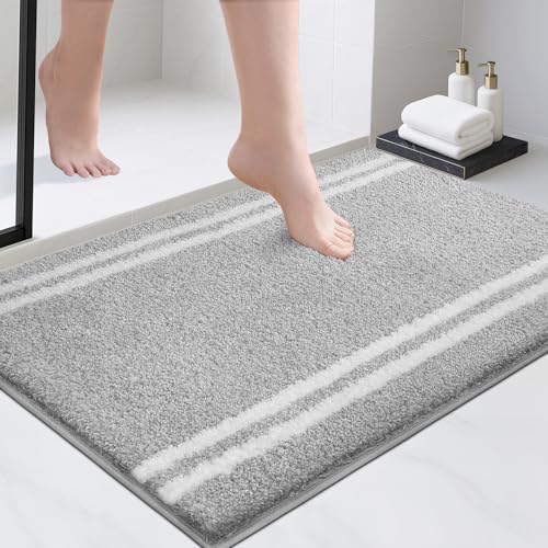 PURRUGS Bathroom Rug Non-Slip Machine Washable 24" x 36", Super Absorbent and Quick Dry Shaggy Microfiber Bath Mat, Extra Soft and Plush Bath Rug for Bathtub, Shower, and Sink, Light Grey - color: Light Grey, size: 24" X 36"