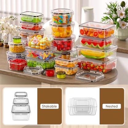 KEMETHY 50 PCS Food Storage Containers with Lids Airtight, Total 629oz, BPA-free, Food-grade, Eco-friendly Material, Leak Proof Plastic Containers, Microwave/Dishwasher Safe - color: 50 PCS