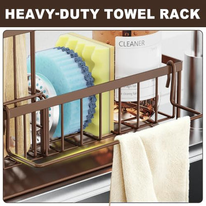 Sponge Holder for Kitchen Sink, Kitchen Sink Caddy, Kitchen Sink Sponge Holder, Dish Sponge Holder, Kitchen Sink Organizer for Sponge, Dish Brush, Scrubber(9.65" x 3.74" x 6.3", Brown) - color: Brown