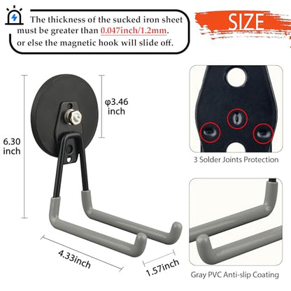 ULIBERMAGNET Magnetic Hooks,Heavy Duty Magnet Hooks,Large Manget with Hooks for Metal Cabinet Pegboard Garage Shelve Cart,2 Pack Tool Hook for Hammer Drill,Garden Tool(3.46inch/Silver) - style: 3.46" Large Extra Strong XL Grey 2PC
