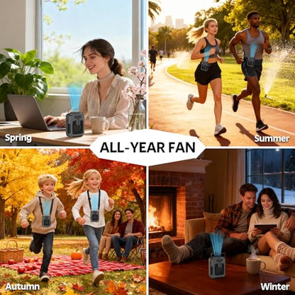 Portable Personal Fan Shirt Fan Rechargeable 8000mAh, Body Fans with 3 Speeds Faster Cooling & LED Light, Clip on Fans 30H Hands-Free Keeping Cool Outside While Camping Working in Summer Hot Weather