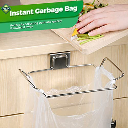 Trash Bag Holder,2 Pack | for Cabinet Door and Cupboards,Stainless Steel,Plastic Bag Holder Under Sink,Use for Kitchen,Bathroom,Camper - color: Silver