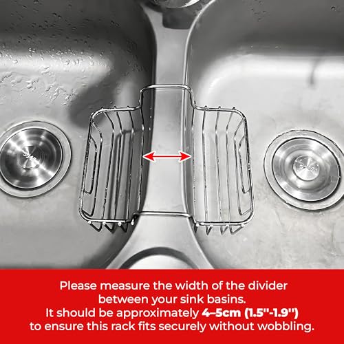 BuleVina Stainless Steel Sponge Holder for Kitchen Sink - Never Rust Hanging Saddle Double for Soap Kitchen Sink Caddy 2.2 inch, Rustproof Organizer for Dishwashing and Brush Drying